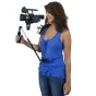 VariZoom VZ-LSP shoulder support with ergonomic design for DSLR cameras, featuring adjustable abdominal and shoulder pads for smooth handheld shooting by professional videographers.