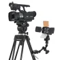 VariZoom VZMICRO-ARM-K magic arm with LED light panel attachment, showcasing compact articulated design and reversible 1/4-20 mount for professional camera setups.