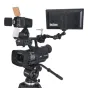 Varizoom VZMICRO-ARM-K compact magic arm with monitor and LED light mounted on JVC camera for professional video setup