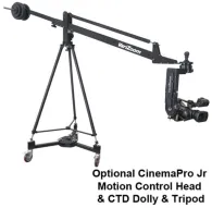 VariZoom QuickJib2 kameras krāns ar teleskopisku pretsvēru roku un opcionālo CinemaPro Jr kustību kontroles galvu uz CTD dolly, ideāls gludām paceltām filmēšanas uzņemšanāmVariZoom QuickJib2 kameras krāns ar teleskopisku pretsvēru roku un opcionālo CinemaPro Jr kustību kontroles galvu uz CTD dolly, ideāls gludām paceltām filmēšanas uzņemšanām