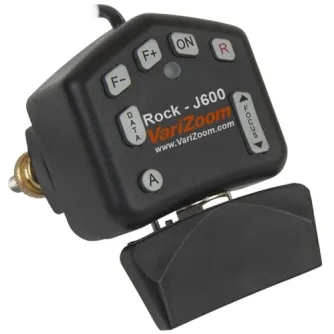 VariZoom VZROCK-J600 remote control for JVC camcorders featuring zoom, focus, and iris control buttons - compact professional lens control device
