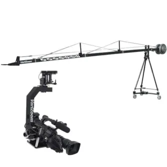 VariZoom VZSNAPCRANE16-100 16-foot professional camera crane with MC100 remote head, tripod, and dolly – complete assembly view