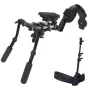 VariZoom VZSTINGRAY modular shoulder support system featuring adjustable handles, a shock-absorbing body mount, and a counterweighted shoulder brace for DSLR cameras