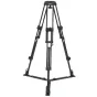 Varizoom VZT100A aluminum video tripod with floor spreader, fully extended view showcasing sturdy 2-stage legs and 100mm bowl mount for professional cameras up to 15 lbs