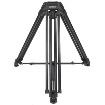 Varizoom VZTC100A heavy-duty video tripod with 100mm bowl mount, adjustable mid-level spreader, and black aluminum legs for professional filmmaking