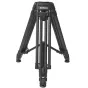 Varizoom VZTC100C carbon fiber video tripod with 100mm bowl mount, mid-level spreader, and soft rubber feet – top view of fully extended legs for professional filmmaking