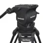 VariZoom VZTK100A video tripod with fluid head, featuring pan and tilt controls, front view, lightweight aluminum construction