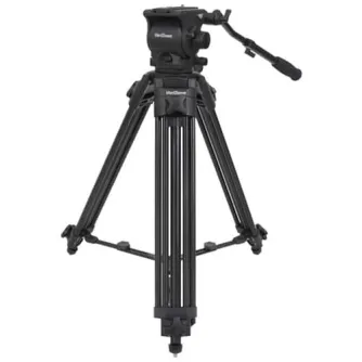 Varizoom VZTK100AM video tripod system with 100mm fluid head and adjustable mid-level spreader legs for professional camera support up to 15 lbs