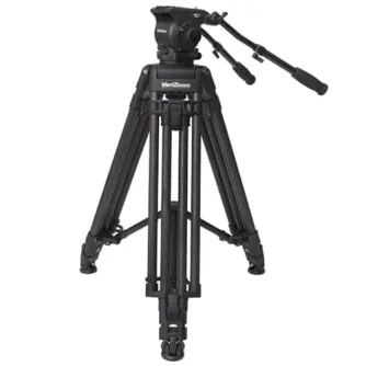 VariZoom VZTKC100C carbon fiber video tripod with 100mm fluid head and telescoping pan handle for professional cameras up to 22 lbs