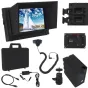 VariZoom VZUSPG-EXHD Lens Remote HD Monitor Kit featuring a large HD monitor displaying a sailboat, a pistol-grip zoom control, a manual focus unit, a battery case, a baseplate, a remote control, cables, and a carrying case - co
