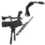 Varizoom VZZGRIG Zero Gravity Rig с установленной камерой, демонстрирующий амортизирующую руку, регулируемый поясной ремень и удлиненную монтажную планку для аксессуаров для DSLR и профессиональной видеосъемки.