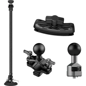 Vaxis Movmax carbon fiber telescopic rod kit with 1/4-20 ball head, double socket arm, suction cup mounts, and clamp for stable in-car filming setup