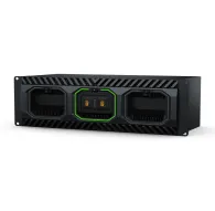 Blackmagic Design Media Dock Ultra front view featuring a sleek black design, three slots for Blackmagic Media Modules, and illuminated status indicators, including a highlighted green middle slot.Blackmagic Design Media Dock Ultra front view featuring a sleek black design, three slots for Blackmagic Media Modules, and illuminated status indicators, including a highlighted green middle slot.