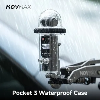 Водонепроницаемый чехол MOVMAX Pocket 3 для DJI Osmo Pocket 3 с прозрачным дизайном, защитой от дождя и L-образным алюминиевым кронштейном для надежной установки на улице.