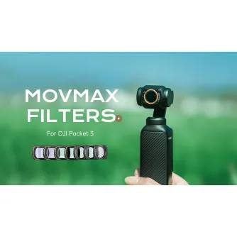 Набор специальных эффектных фильтров MOVMAX для камеры DJI Pocket 3 с фильтрами звездного эффекта 4 и 8 лучей и фильтром синих полос, предназначенный для динамичной съемки в условиях низкой освещенности.