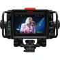 Blackmagic Design URSA Cine Studio Viewfinder with 7-inch touchscreen displaying live footage, featuring adjustable brightness, contrast, and peaking controls for professional monitoring.