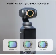 Vaxis Movmax magnetic filter kit for DJI OSMO Pocket 3 featuring VND2-32, CPL, and Black Mist 1/4 filters displayed on the lens and in packagingVaxis Movmax magnetic filter kit for DJI OSMO Pocket 3 featuring VND2-32, CPL, and Black Mist 1/4 filters displayed on the lens and in packaging