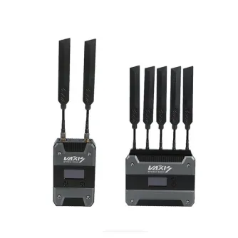 Комплект беспроводной видеотрансляции Vaxis STORM 3000 с 1 передатчиком и 1 приемником, оснащенный 2 и 5 лопастными антеннами соответственно, золотым креплением для батареи и AES шифрованием для передачи видео 1080p60 HD на расс