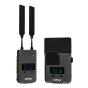 Беспроводная система Vaxis STORM 800 для передачи видео без задержки с интерфейсами HDMI/SDI, передатчики показаны спереди и сзади с двойными антеннами для некомпрессированного 1080p HD.