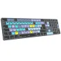 LogicKeyboard DaVinci Resolve Classic TITAN wireless keyboard for Mac featuring 60+ color-coded shortcut keys, backlit keys with soft blue and purple lighting, and dual Bluetooth/USB connectivity for efficient video editing work