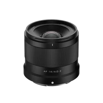 Viltrox AF 14mm f/4.0 Z ultraplata leņķa objektīvs frontālā skatījumā ar 112.6° redzes lauku, viegls un kompakts dizains ceļojumu un ielu fotogrāfijai