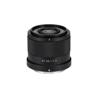 Объектив Viltrox AF 25mm F1.7 для Nikon Z-камер с креплением под APS-C, передний вид с козырьком в форме лотоса, ультралёгкий дизайн весом 180г