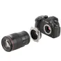 Адаптер Viltrox EF-M1 Pro, установленный на объектив Canon EF на камере Panasonic Lumix GH5, с металлической конструкцией, вращающимся замком и видимым внутренним зубчатым кольцом для точной установки объектива.