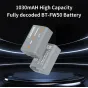 ZGCINE BT-FW50 1030mAh replacement battery for Sony NP-FW50, high-capacity Li-ion power for Sony a7/a6 series cameras, ultra-fast charging compatible with ZGCINE chargers, 8-layer safety protection, grey battery pack displayed f