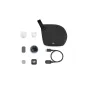 DJI Mic Mini 2 wireless microphone system with transmitter, magnetic covers, charging case, windshields, and accessories arranged for optimal storage and use