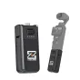 ZGCINE PK-H01 Battery Grip for DJI Osmo Pocket 3 with extended battery life, fast charging, and USB-C data transfer, featuring front and back views and attached to the camera.
