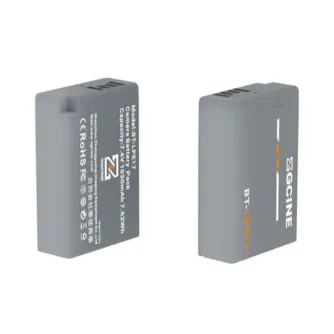 ZGCINE BT-LPE17 1030mAh baterija Canon kamerām - pelēka aizstājbaterija LP-E17, priekšējais un sānu skats ar ātru uzlādi un 8 slāņu drošības funkcijām