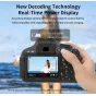 ZGCINE BT-LPE17 1030mAh Canon battery installed in DSLR camera, showing real-time power display and fast charging compatibility with beach scene on camera screen