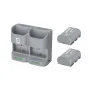 ZGCINE PC2-LPE6P divkāju lādēšanas un glabāšanas ierīce ar divām 2600mAh LP-E6P pelēkām baterijām, redzams priekšējais un sānu skats, kompakts dizains Canon kamerām