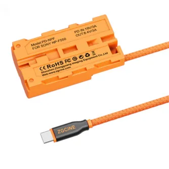 ZGCINE USB-C uz NPF dummy baterijas kabeļa adapteris ar 60 cm oranžu šķiedru kabeli, saderīgs ar Sony NF-F550, ar pārsprieguma un pārkaršanas aizsardzību