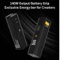 Аккумуляторная рукоятка ZGCINE ZG-H110 с выходом 140W USB-C PD3.1 и емкостью 110Вт·ч, демонстрирующая OLED-дисплей, отверстия для монтажа и порты USB-C спереди и сзади