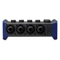 Zoom AMS-44 audio interface rear view with 4 XLR/TRS combo inputs and individual gain knobs for music recording and streaming