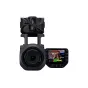 Zoom Q8n-4K portable 4K video recorder with wide-angle lens and live recording interface on rotating LCD screen