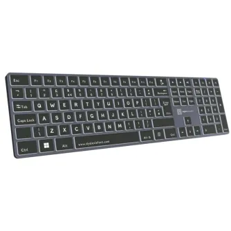 LogicKeyboard Dyslexie TITAN wireless backlit keyboard featuring Dyslexie font, ANSI layout, USB and Bluetooth connectivity, illuminated chiclet keys, and a Titanium Gray aluminum chassis.