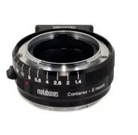 Metabones Contarex to Sony E-mount adapter in black matte finish featuring precise aperture control markings and chromium-plated brass constructionMetabones Contarex to Sony E-mount adapter in black matte finish featuring precise aperture control markings and chromium-plated brass construction