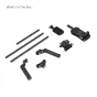 Комплект плечевого стабилизатора SmallRig Shoulder Rig Kit Classic Version 4480B без упаковки с разложенными компонентами: двумя стержнями 15 мм, эргономичной рукояткой, плечевыми и спинными подкладками, и крепежной пластиной с 