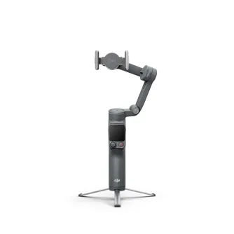 DJI Osmo Mobile 8P stabilizer combo with magnetic phone clamp, extended tripod legs, and front control joystick for precise smartphone video tracking