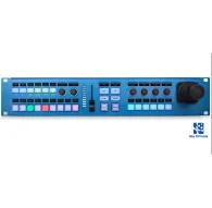 Skaarhoj Rack Fusion Live control panel featuring NKK buttons, Hall-effect joystick, and Blue Pill Inside processing for professional broadcast and live production.Skaarhoj Rack Fusion Live control panel featuring NKK buttons, Hall-effect joystick, and Blue Pill Inside processing for professional broadcast and live production.
