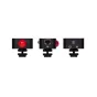 Skaarhoj Tally Light compact broadcast indicator with dual LED status lights and RJ45 connectivity, displayed in three views highlighting its modular design for live production setups.