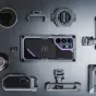 Tilta Khronos Galaxy S26 Ultra modulārs čauls ar pilnu papildinājumu komplektu no augšas, iekļaujot dzesēšanas moduli, filtru paliktni, fokusa rokturi, USB-C saskarni un magnētisko skavu Space Gray krāsā