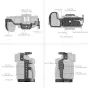 SmallRig kameras kārba Nikon Z50II 4980B - detalizēts augšējais un sānu skats ar apzīmētām iezīmēm, 1/4-20 vītņotām caurulēm, ARRI 3/8-16 novietojuma caurulēm, aukstajām pēdām un Arca-Swiss plāti statīva montāžai