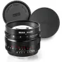 Meike 50mm f/0.95 ultra-fast prime lens for Sony E-mount with open lens cap, showcasing manual focus ring and 13-blade aperture design