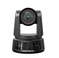 Профессиональная PTZ камера CineTreak CT-PT31K в разрешении 4K с 31-кратным оптическим зумом, вид спереди с крупным объективом с красным кольцом, прочным черным корпусом и панелью управления с индикаторами питания и статусаПрофессиональная PTZ камера CineTreak CT-PT31K в разрешении 4K с 31-кратным оптическим зумом, вид спереди с крупным объективом с красным кольцом, прочным черным корпусом и панелью управления с индикаторами питания и статуса