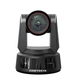 CineTreak CT-PT31K NDI 4K PTZ camera with advanced AI tracking and 31x optical zoom, front view showing lens with red ring and control panel