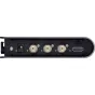 Rolanda VC-1-SC video konvertēra pakaļpuse ar vairākiem BNC savienotājiem SDI ievadēm/izvadiem, HDMI portu un zaļām statusa LED diodēm, kā arī barošanas ievadi un nostiprināšanas skrūvēm.
