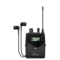 Стерео приемник Sennheiser EK IEM G4 с наушниками IE 4 для мониторинга, с подсветкой экрана и отображением частоты и уровня сигнала.